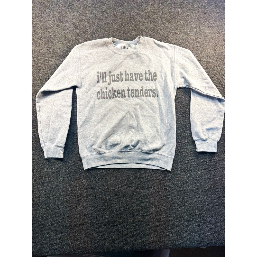 Gildan Heavy Blend Gray Crewneck Sweatshirt Graphic "Chicken Tenders" Sz S
